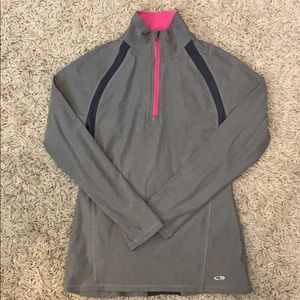 3/4 zip pullover with back ruffle detail